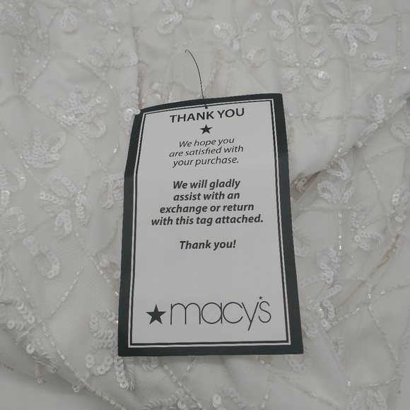 Adrianna Papell White Hand Beaded Long Sleeve Sheath Formal Dress Size 8 - Picture 11 of 16